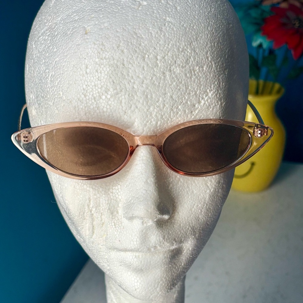 Chic Peach/Tan Cat-Eye Sunglasses Transparent Peach Frame Hand Made